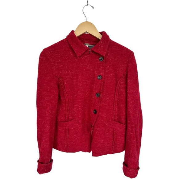 Free People Red Wool & Linen Heathered Button Front Jacket Lined Size Medium - Picture 1 of 16